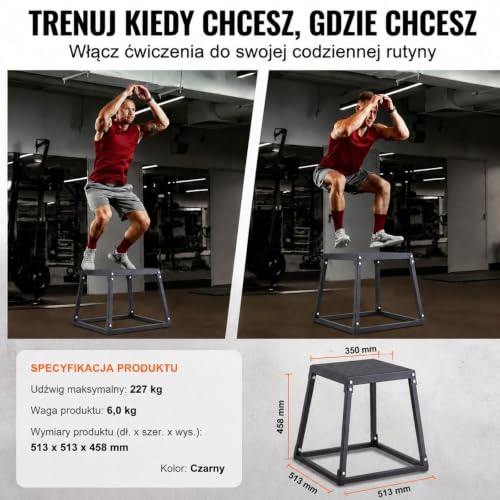 Skrzynia plyometryczna czarna z metalową ramą do ćwiczeń step-up i treningu domowego