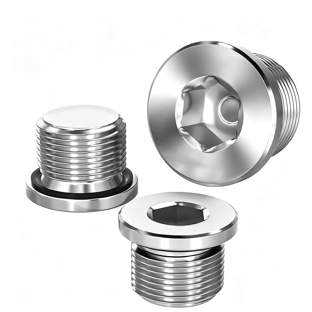 ED Sealing Ring Equipped Stainless Steel Oil Plug Screw, Hex Flange Dull Male Thread Plug, Multiple Pitch Sizes for Industrial Oil Port Blocking(M12x1 (2pcs))
