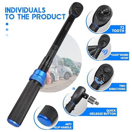 UYECOVE Drehmomentschlüssel 1/2 Zoll, 20-220 NM Einstellbar Drehmomentschlüssel Auto...