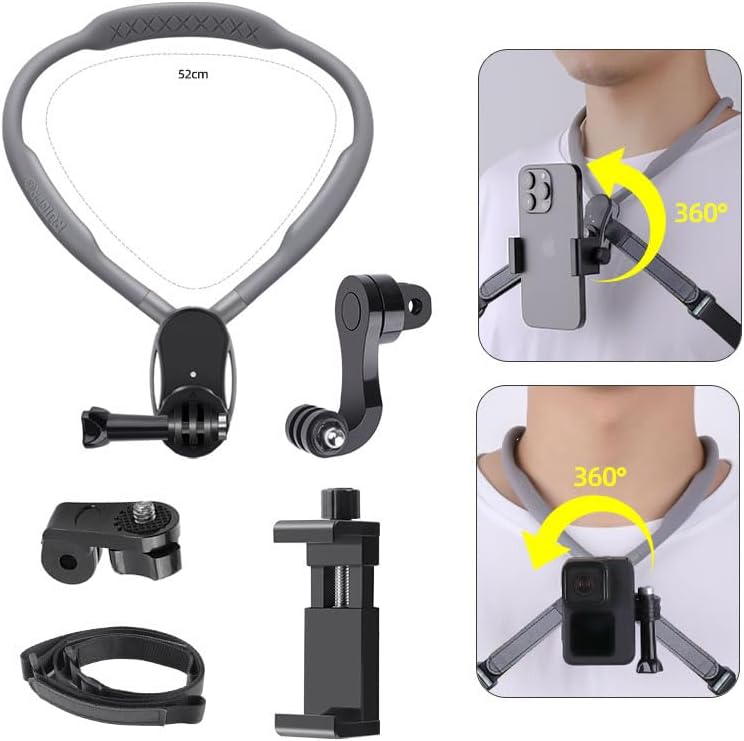 LupholuePOV Neck Mount with Chest Strap Extendable Arm Smartphone Mount Compatible with GoPro Hero 11 10 9 8 7 Session DJI AKASO APEMAN Xiaomi Yi SJCAM Action Camera