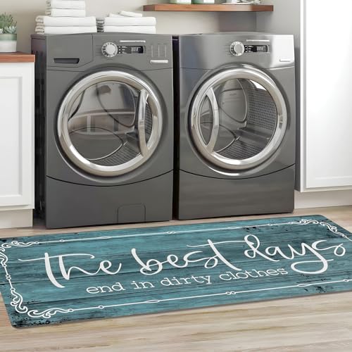KOZYFLY Laundry Room Rug Runner 20"x60" Non Slip Kitchen Rugs Washable Laundry Room Mat Waterproof Mudroom Floor Carpet Runner Farmhouse Decor, 1.7x5ft, Cyan, The Best Days