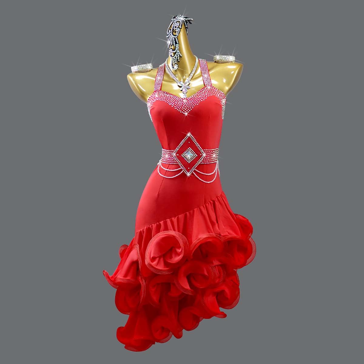 Damen Profi Latein Tanzkleid Rüschen Ballsaal Wettkampf Tanzkleider Salsa Tanz Outfit