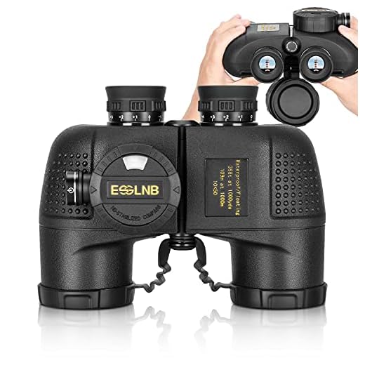 ESSLNB Binóculos marinhos 10X50 para passeios de barco com telêmetro iluminado e bússola IPX7 à prova d'água Binóculos militares BAK4 para caça de navegação com alça e bolsa de transporte