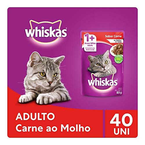 Kit Ração Úmida Whiskas Sachê Carne ao Molho Para Gatos Adultos 40x85g