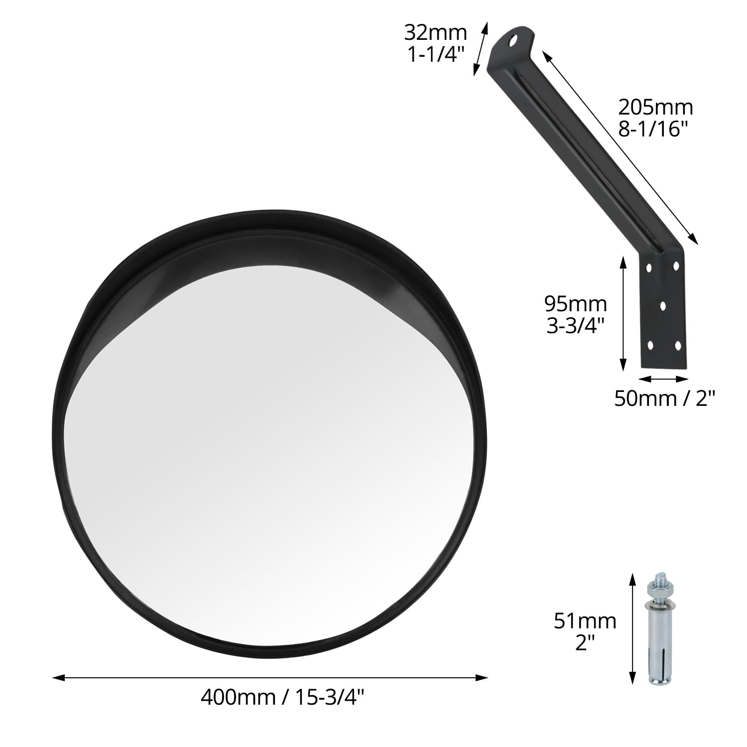 QWORK® Miroir Routier 40 cm, Miroir Convexe de Circulation, Miroir de Circulation pour Sorties, Miroir Convexe Grand Angle Réglable, pour Garage, Allée