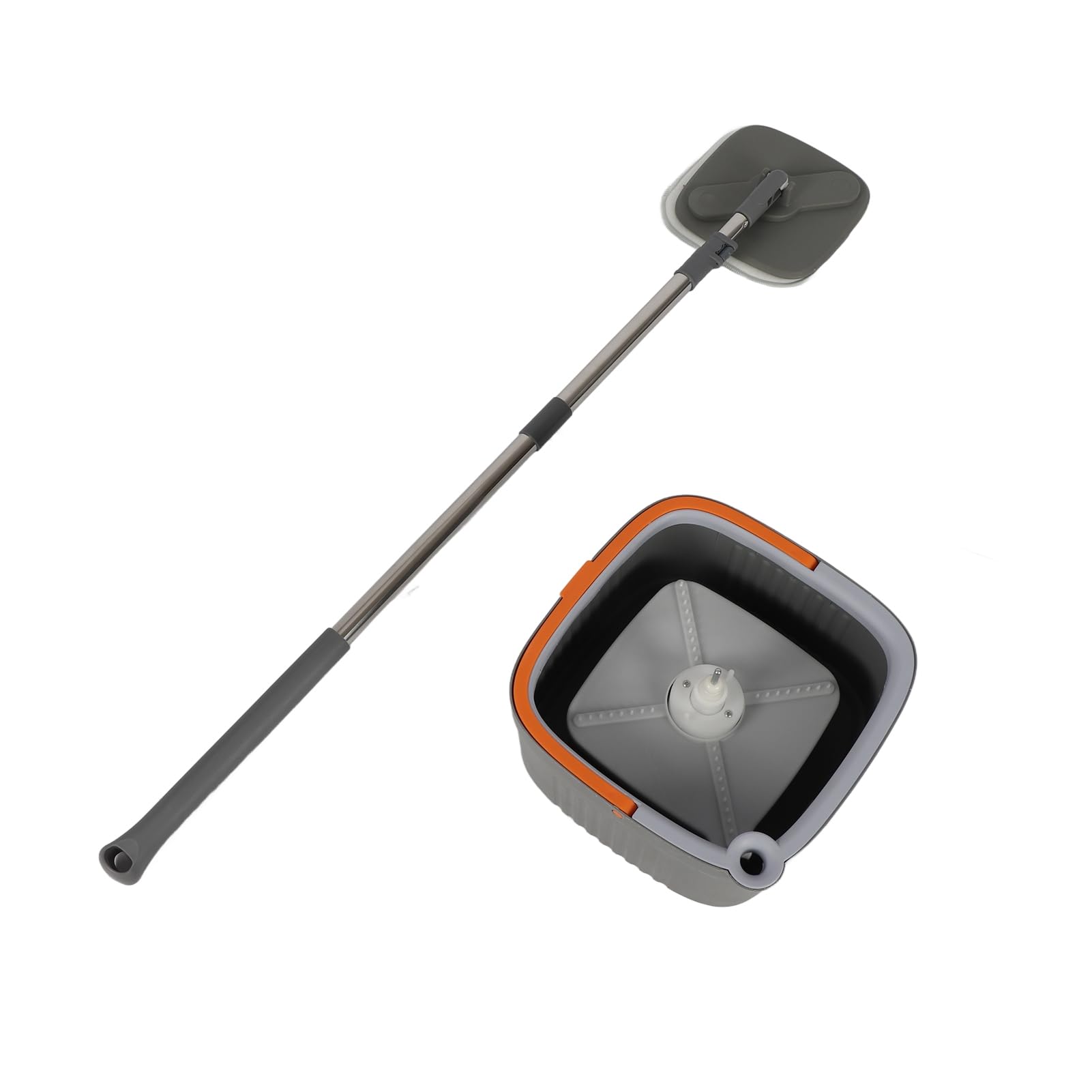 Wakects Juego de Cubo Giratorio para Fregona, Fregona de Microfibra con Cabezal Flexible de 360 ​​Grados, Ideal para Limpieza del Hogar y la Oficina (6 Almohadillas para trapeador)