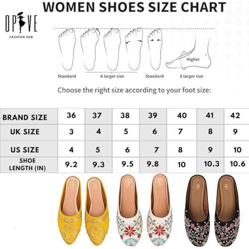 Image of OPIVE's Mehandi Women's Mojari Jutti Ethnic Punjabi Juttis Traditional Flat Embroidered Canvas Fancy Bellies Comfortable Sole for Womens & Girls