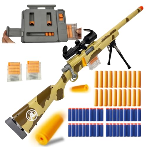 AGM MASTECH M24 Soft Bullet Toy Gun, Empty Shell Ejecting Design, Enhanced Scope, Fast Dart Loader, 40 Soft Foam Darts, 20 Shells, 2 Magazines. Blasting Toy Foam Blaster for Boys and Girls.(Yellow)
