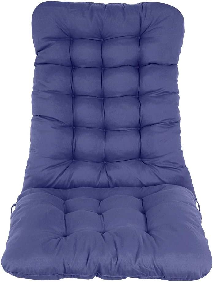 Garden High Back Chair Cushion, 120x50cm Soft Cotton Sun Lounger Recliner Chair Cushion Thick Patio Lightweight Seat Pads Non-slip Garden Chairs Cushions for Indoor Outdoor Holiday Beach (Blue)