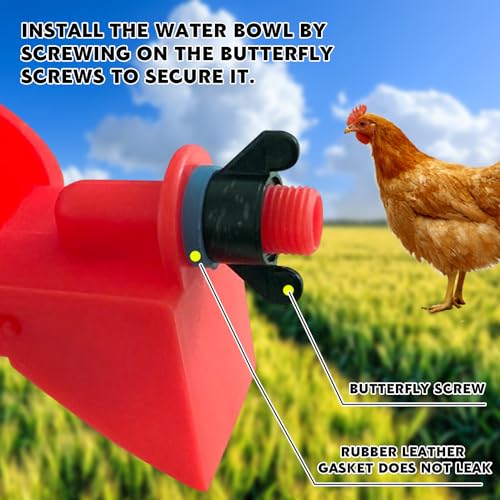 Abbeveratoio Automatico per Galline - 8 Pezzi in Plastica, per Polli, Uccelli, Piccioni, Polli, Anatre (Rosso) - immagine 4