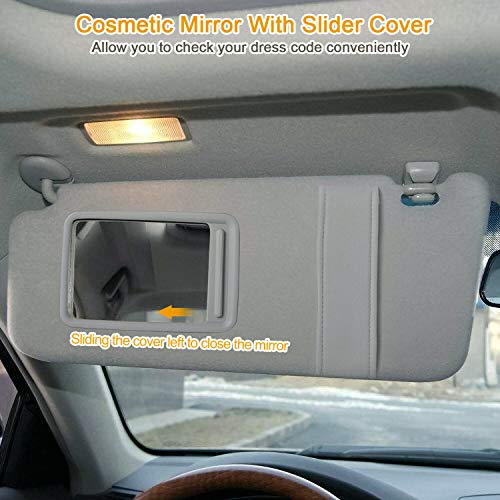 Anumit Sun Visor for Toyota Camry, Left Driver Side Windshield Sun Visor Mirror Assembly Replacement Part fits 2007 2008 2009 2010 2011 Toyota Camry and Camry Hybrid Without Sunroof and Light, Gray