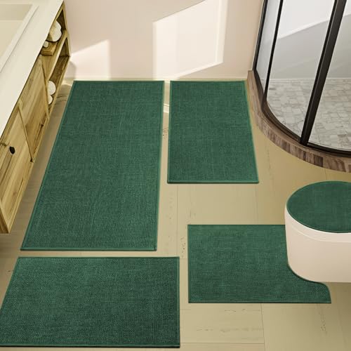 YIHOUSE Green Bathroom Rugs Set 5 Piece, Absorbent Bath Mat