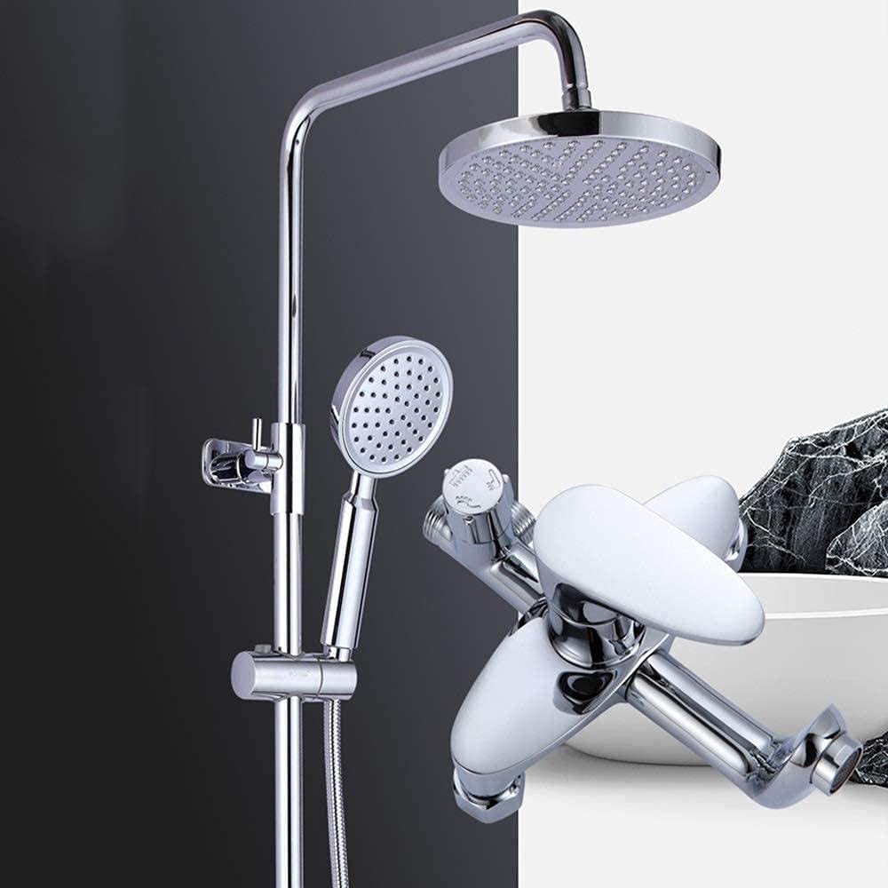 GLJTUO Shower System Silver Household Lifting Hot and Cold Shower Set Brass Shower Faucet 20cm Round Top Spray Shower System 3 Modes Beautiful Practical Decoration