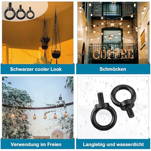 ORTAVA 10 Stück Ringschraube M6, Augenschraube Aus Edelstahl A2V2A, Schwarze Oxid, Ösenschraube M6 für Hängende und Befestigen
