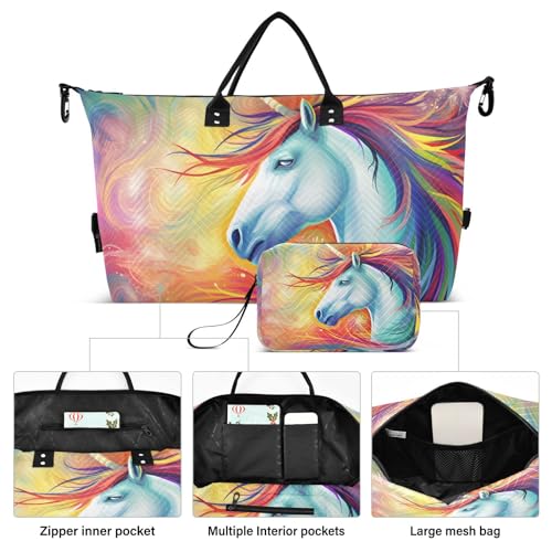 Large Travel Duffel Bag, Abstruct Rainbow Horse Sports Tote Gym Bag, Shoulder Weekender Overnight Bag for Women Men, Carry On Luggage with Toiletry Bags2