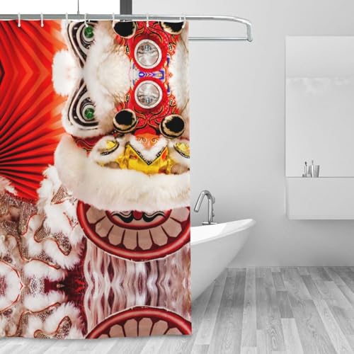 Rideau de douche imperméable imprimé danse du lion de 183x183 cm - 8