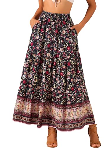 Jupe bohème fleurie Allegra K trapèze évasée à taille élastique pour femme