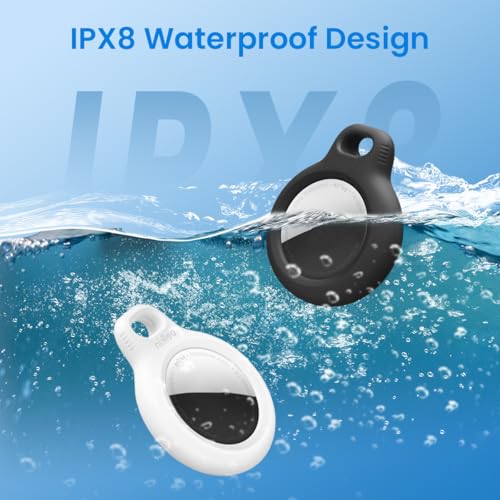 Image of ZORBES 2Pcs Silicone AirTag Holder with Nylon Strap Waterproof Silicone AirTag Holder for Keychain,Pets,Items Bag Backpack Luggage No Black+White