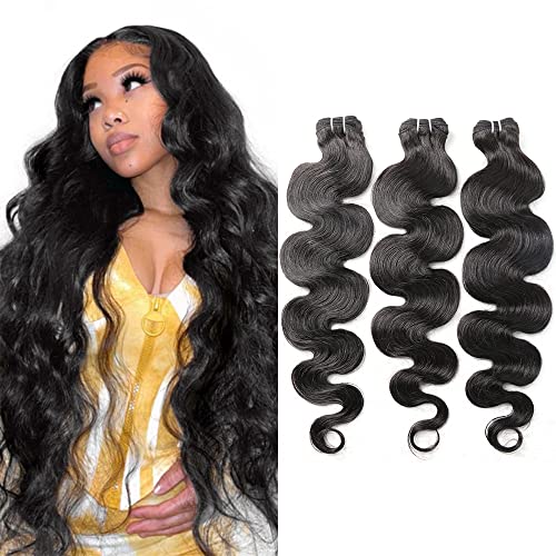 Glowig Body Wave Bundles (22 24 26Inch，Natural Black) 10A 100% Unprocessed Brazilian Hair Virgin Human Hair Body Wave Human Hair Bundles Body Wave 3 Bundles Human Hair Extensions