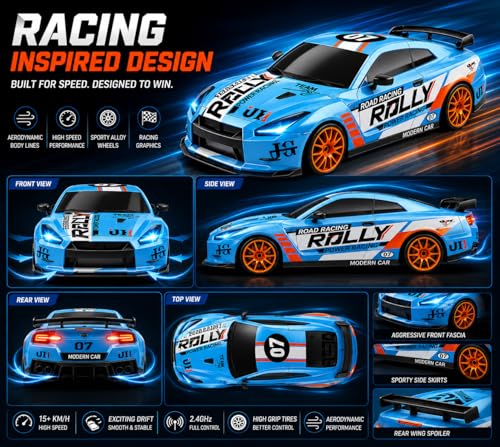 Image of Remote Control Sports Car & Off-Road SUV Toy for Kids, High Speed RC Racing with Wireless Remote, Realistic Lights & Premium Design Gift for Boys Girls (Rolly-Drift CAR)