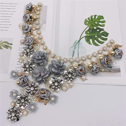 COAOC 2 uds diseño Hecho a Mano 3D Collares de Flores Coser Apliques Bordados Parche de Flores de Diamantes de imitación Cover