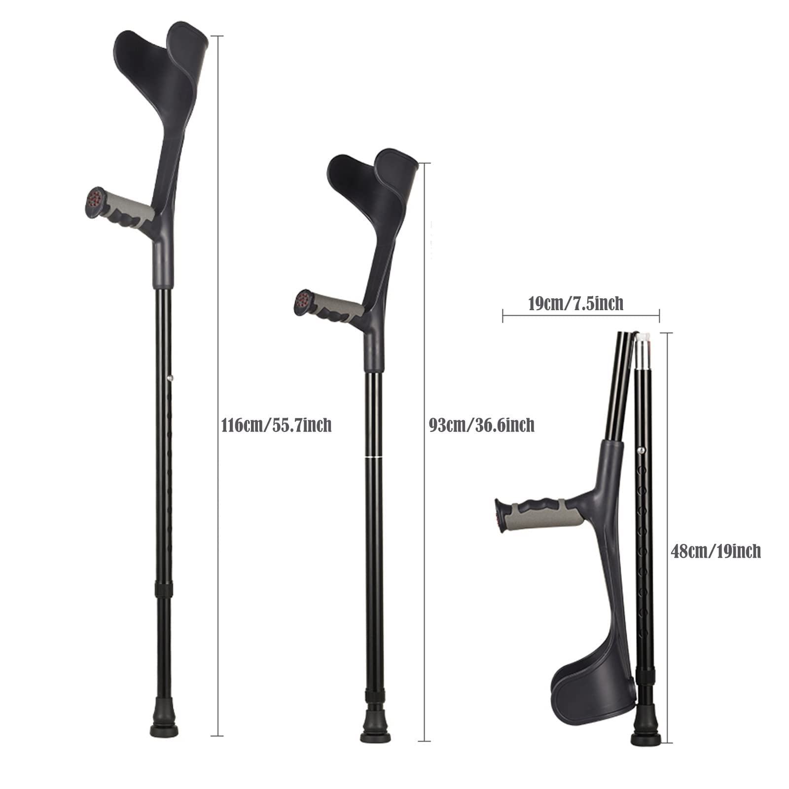 Stampelle all'avambraccio, stampelle per Adulti Regolabili per Camminare, stampelle a Braccio ergonomico Pieghevole Leggero Times