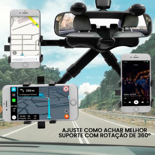 Suporte Celular Universal Smartphone Retrovisor Carro Articulado Retrovisor Multifuncional Resistent