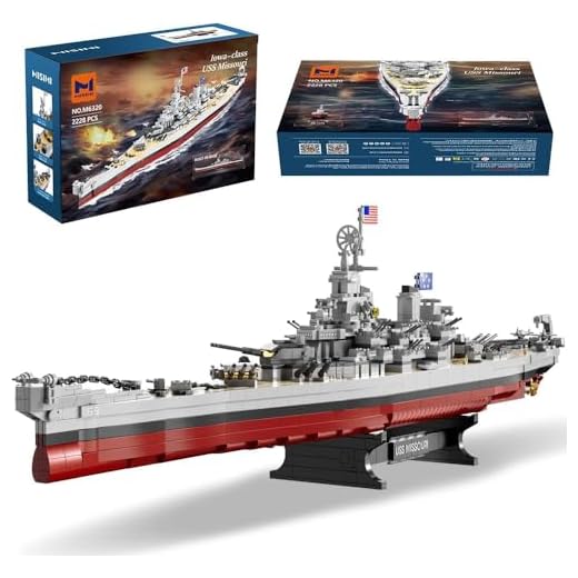 MISINI M6320 Military Series WWII Battleship Klemmbausteine Technik, 2228 Teile USS Missouri Battleship, Groß MOC Spielzeug Schiff Geschenkbauset für Erwachsene (Iowa)
