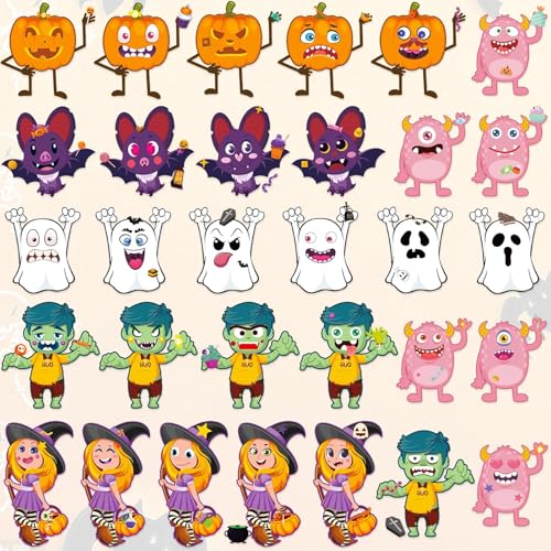 36 Sheets Halloween Pumpkin Craft Stickers Party Favors Make a Face Stickers Zombie Witch Vampire Ghost Bat Self Adhesive DIY Stickers for Halloween Kids Toddlers Classroom Treats Party Game Stickers - image 4