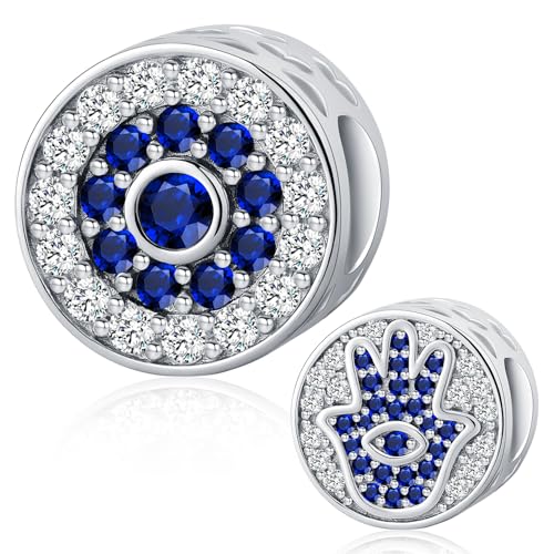 Charm mal de ojo,Colgante Charm de mal de ojo Hassam de plata de ley 925 y Charm mujer Para abalorios Pandora compatibles con pulseras europeas Regalos para mujer y niñas