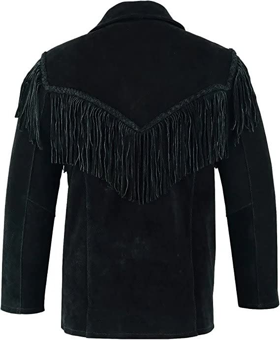 Image of Mens Traditional Western Fringed Suede Leather Jacket | Classic Native American jacket Coat with Fringed