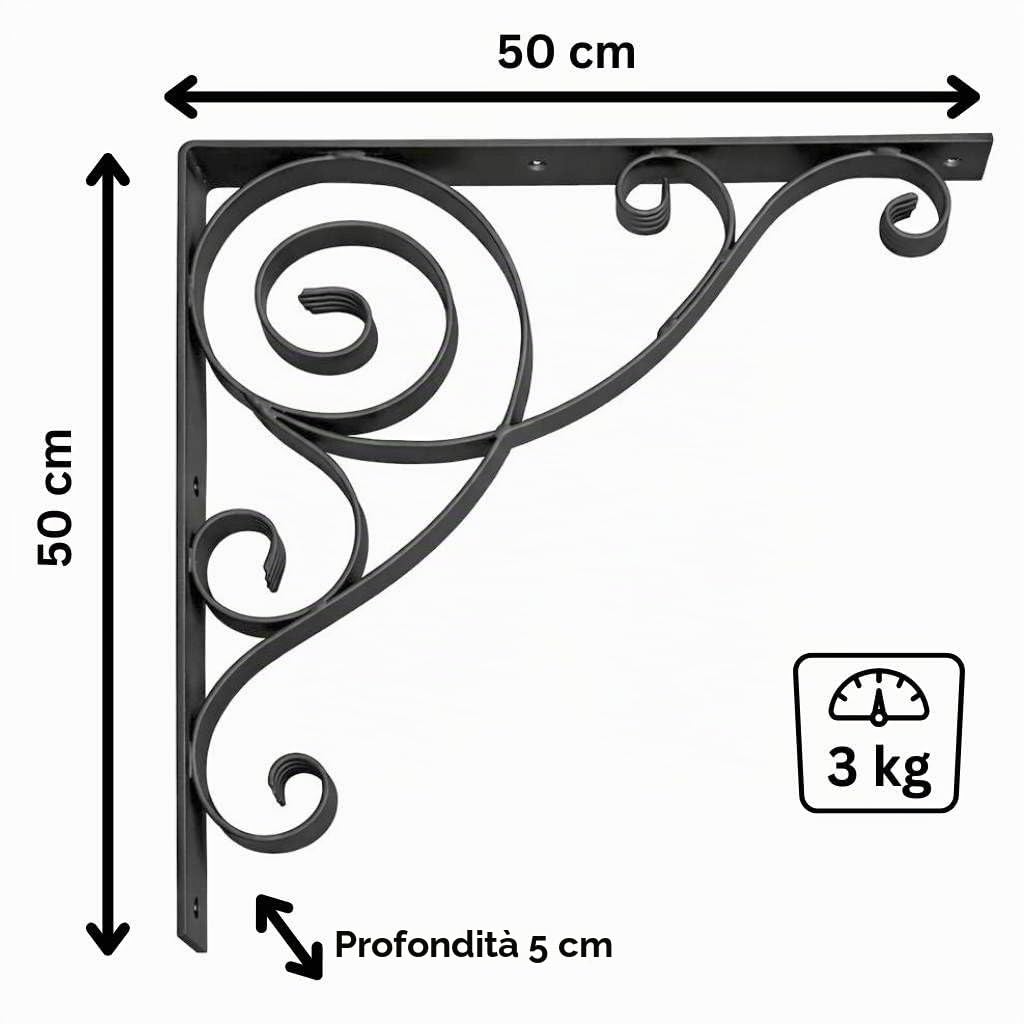 DanDiBo Staffa angolare metallo nero 50 x 50 cm Ferro battuto Connettore angolare Staffa Elemento decorativo Braccio da parete da giardino Resistente alle intemperie