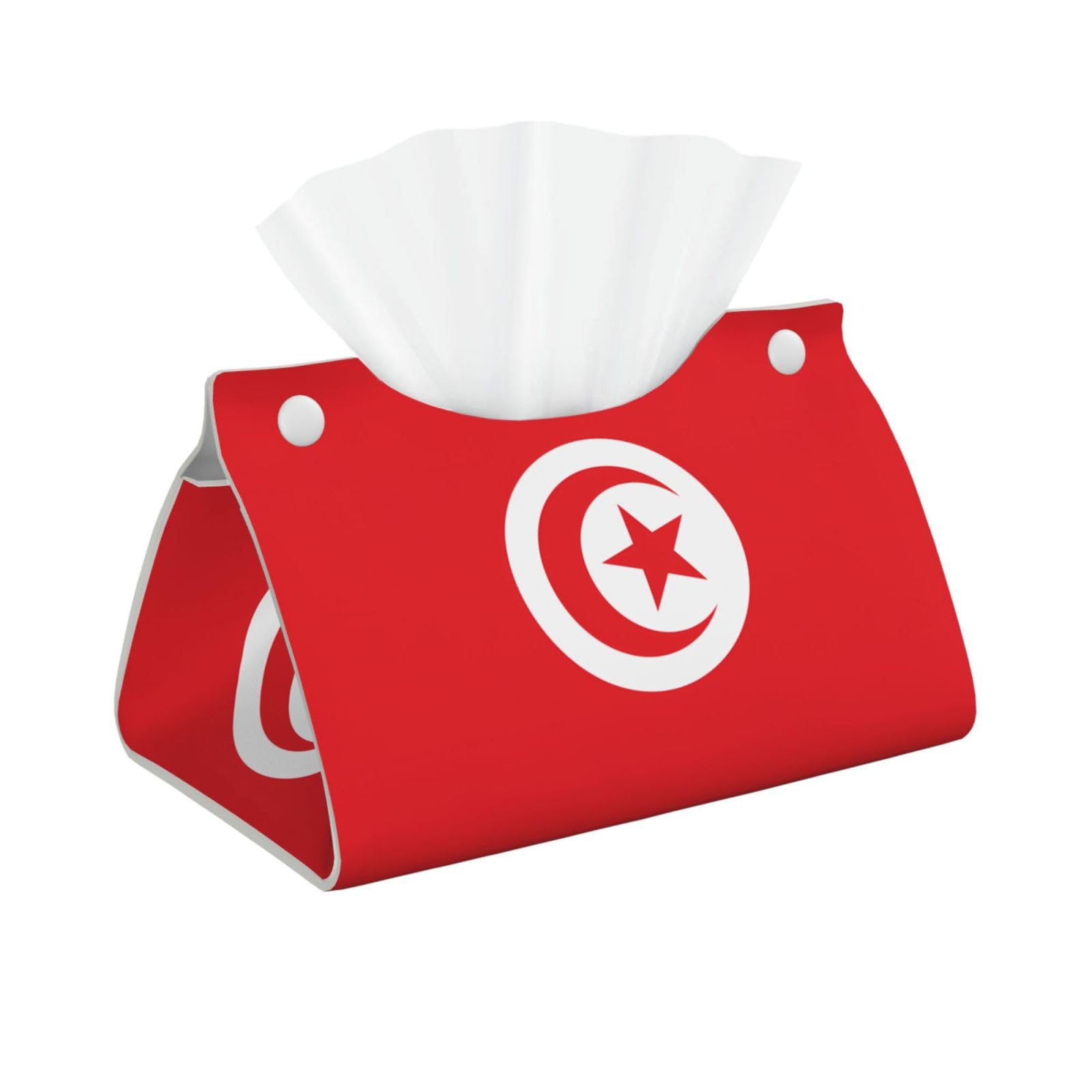 Tunisian Flag Print Long Tissue Box Cover Holder Foldable Leather Organizer for Vanity, Nightstand, Desk & Bathroom