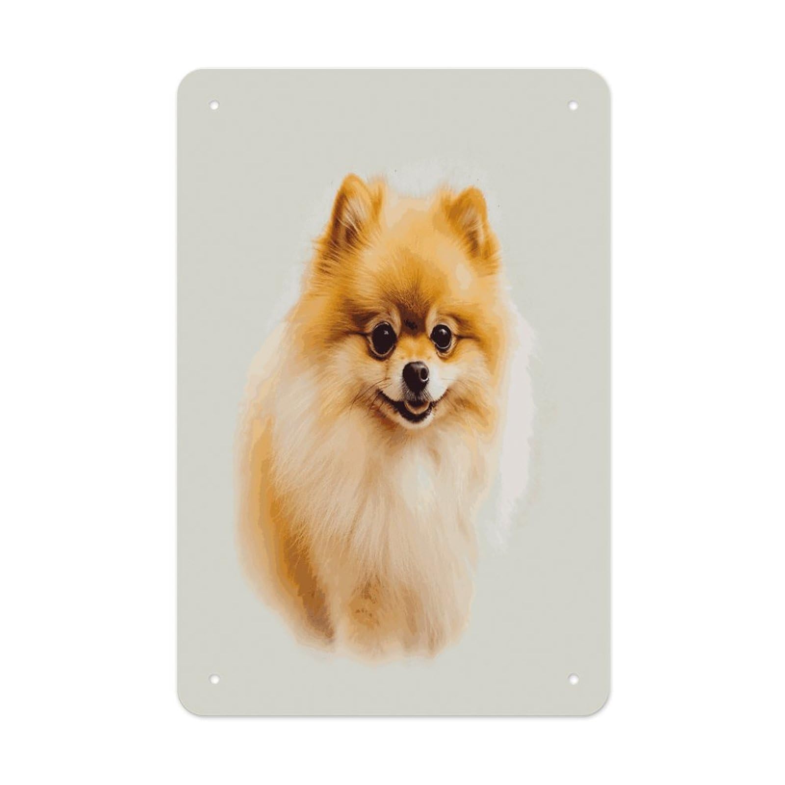 LDGSUPH Yellow Pomeranian Wall Art Prints Folded Edge Iron Sheet Painting with Holes for Wall Prints Decorative Picture Metal Signboard Decor Painting for Outdoor Indoor Wall Decor