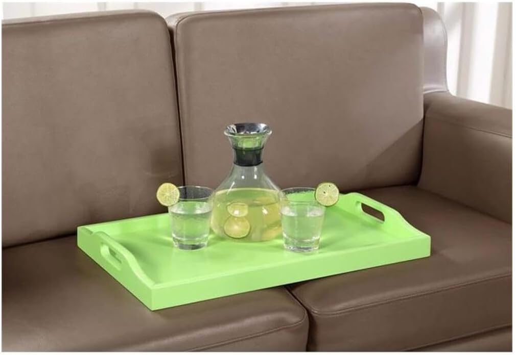 HomeStock Lakeside Living Serving Tray, Lime Finish, No Assembly Required, Can be Used for Serving or as a Decorative Piece, Crafted from Rubberwood