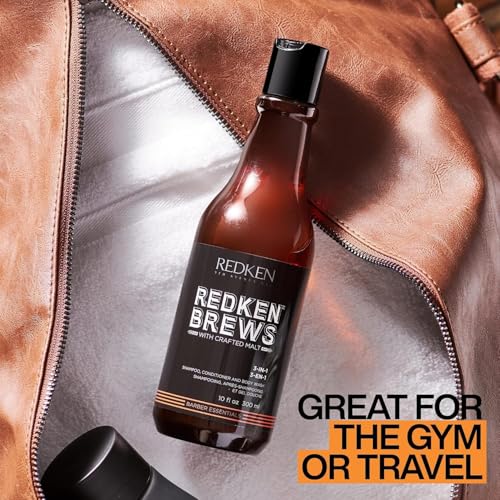 Redken Brews 3-in-1 Shampoo für Männer, All-in-one: Shampoo, Conditioner und Duschgel, Pflege für softe Haut und gepflegtes Haar, für alle Haut- & Haartypen, 300 ml