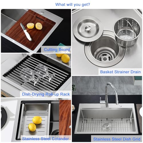 MENATT 30 inch Kitchen Sink Drop in, 18 Gauge Stainless Steel Handmade Drop in Workstation Kitchen Sink Brushed, 2 Hole Single Bowl Topmount Kitchen Sinks with Cutting Board, D30 xW18 xH9 by MENATT - Image 8