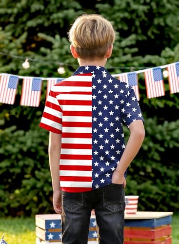 Image of BesserBay Unisex Kids 4th of July Shirt Girls Boys Patriotic Button Down Shirt American Flag Top 4-14 Years
