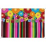 Mexican Fiesta Colorful Striped Backdrop Cinco De Mayo Theme Sarape Paper Flowers Background Party Decorations Cake Table Banner Photo Booth Wedding Kids Taco Birthday Party Decor 7 * 5ft