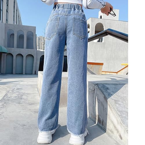 Baggy Heart Jeans for Kids Wide Leg Straight Elastic High Waisted, Y2k Casual Stylish Streetwear Denim Pants for Girls3