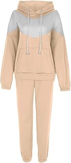 Conjunto de dos piezas para mujer, conjunto de pantalones para mujer, casual, a la moda, combinación de colores, manga larga, gruesa, sudadera con capucha, pantalones, conjunto elástico