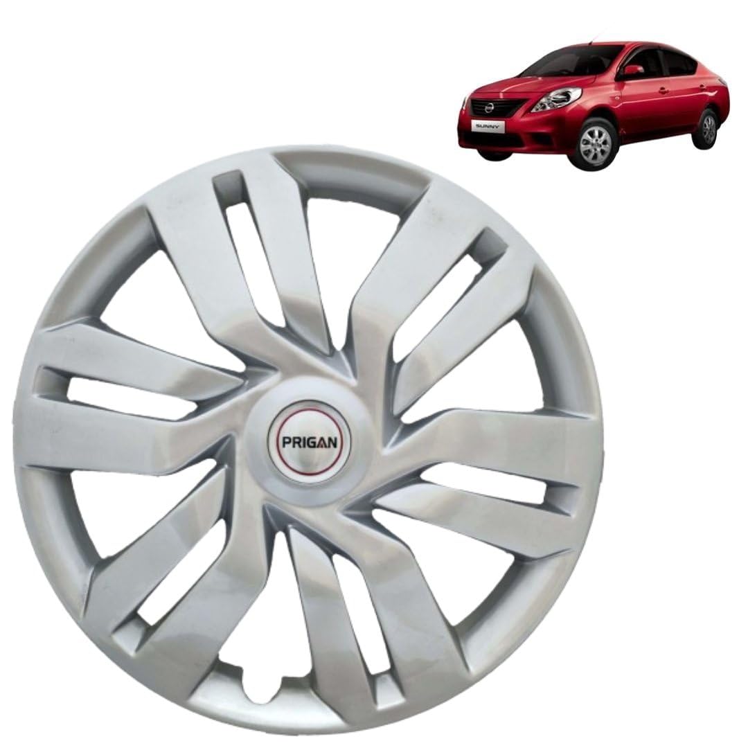 PRIGAN Wheel Cover for Nissan Sunny 15 Inch Silver Wheel Cap (Available in 15 Inch) (Set of 4 Pcs) (Press Fitting) Model- IDTEC Silver-15