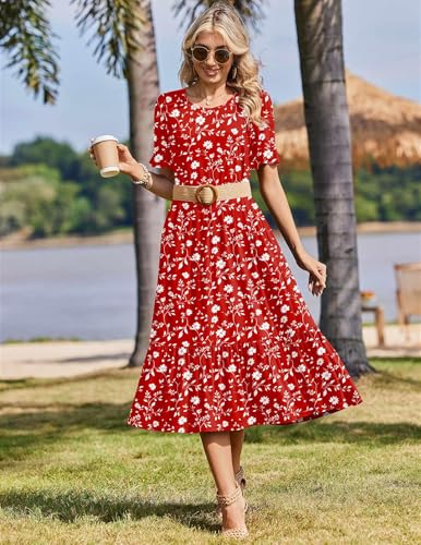 Image of Zeagoo Womens Summer Dresses 2026 Casual Midi Dress Flowy Sundress Ruffle Short Sleeve Tiered Dresses A Line Boho Dress