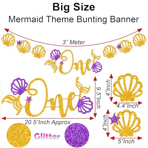 Image of Rozi Decoration Mermaid Theme One Banner Glitter Paper Bunting Decoration | Ocean Party Backdrop for Birthday Celebration | 3 Meter Hanging Banner with Shell & Star Design