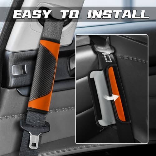 2PCS Car Seat Belt Cover Pad, Soft Carbon Fiber Leather Seatbelt Shoulder Protector for a More Comfortable Driving, Universal Safety Belt Strap Cover to Protect Your Neck (Orange) - Image 5