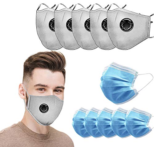 Preisvergleich Produktbild Mundschutz Maske Schutzmaske Multifunktionstuch Mund und Nasenschutz Waschbar Staubschutzmaske Wiederverwendbar Atmungsaktiv Mundschutz Winddicht Unisex Halstuch,6 PACK+10 Non-Woven Blue M-ASKE (GRAU)