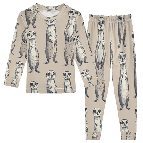 Vozoza Cute Brown Meerkat Pajama Sets Long Sleeve Top with Pants Cotton Soft Sleepwear 2 Piece Pjs Set Size 5T