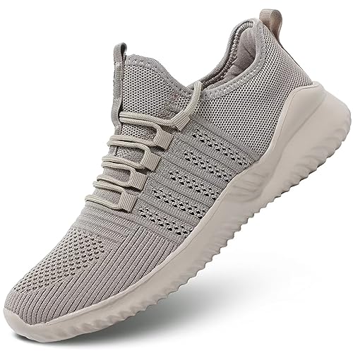 Mens Walking Shoes Lightweight Breathable Slip On Running Shoes Comfortable Fashion Sneakers Workout Casual Sports Khaki