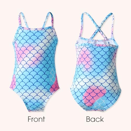 Image of DREAM BUS Toddler Girls One Piece Criss-Cross Straps Swimsuits with Tiered Ruffle Skirt Girls Bathing Suit Summer Swimwear