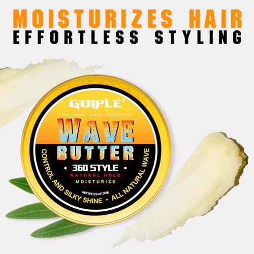Goiple Wave Butter 360 Wave Grease for Men - Wave Butter for Layered Waves, Moisture, Control and Silky Shine - All Natural Wave Cream with Shea Butter and Beeswax for Wolfing (3.5 OZ)